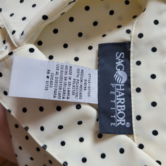 Sag Harbor Petite Polka Dot Short Sleeve Button-Up Blouse Cream & Black Womens S - Picture 3 of 5